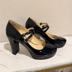 Jessica Simpson Black Patent Double Strap Heels